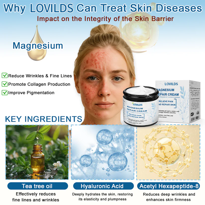 ✅Mayo Clinic Official: LOVILDS® Magnesium skin repair cream (Eczema and Psoriasis Relief, Skin Repair, Even Tone, Acne and Dark Spot Treatment, Wart and Mole Removal)